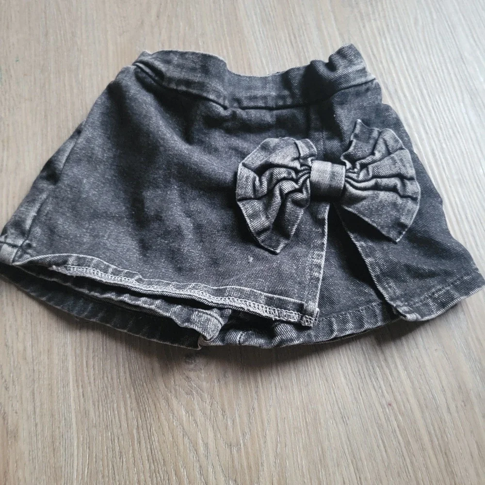 Boutique Denim Skort Girls Size 4Y Charcoal Gray Acid Wash Bow Casual Playwear